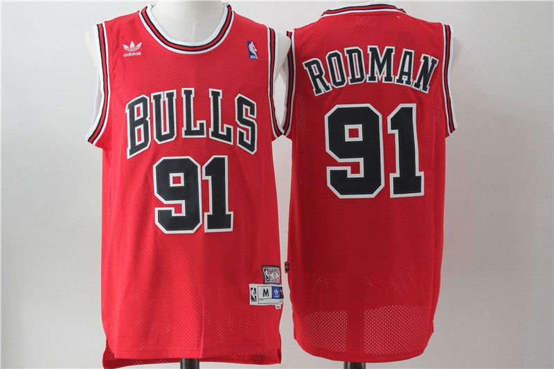 Men Chicago Bulls #91 Rodman Red Throwback NBA Jerseys